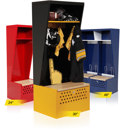 Durable stadium locker style storage for all your activities and hobbies.